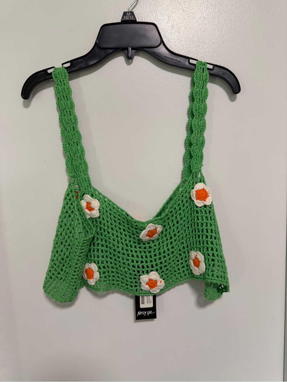 Nasty Gal Green Crochet Daisy Tank with Orange-Center Flowers